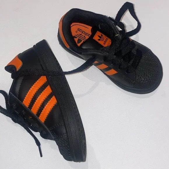 Adidas Sneakers Shoes Orange Black Traditional 3 Stripe Youth 8 size 8K - Picture 9 of 9